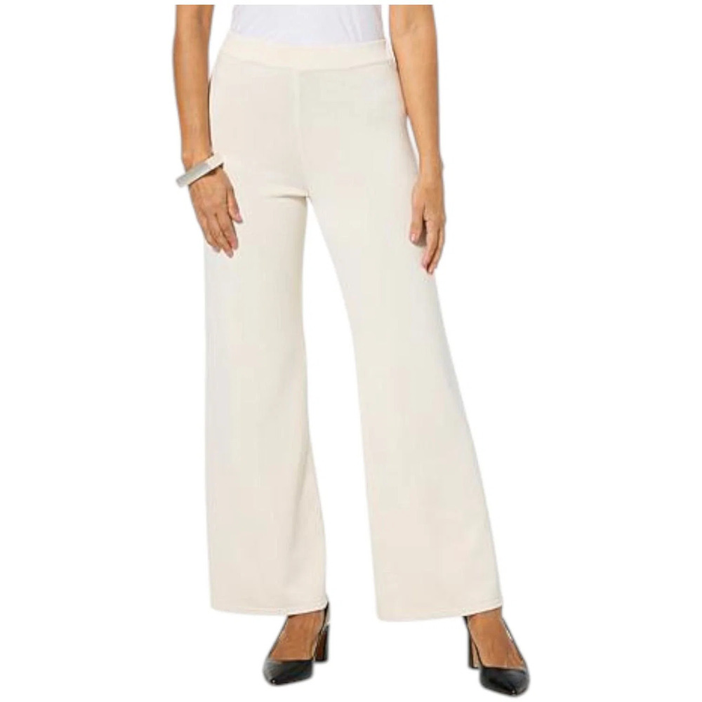 WynneCollection Women's Sweater Knit Flared Pant Creme Fraiche - Regular